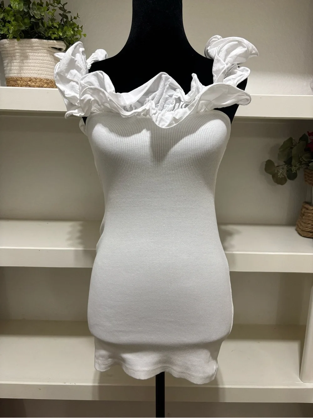 Zara White Ruffle-Trim Tank Chemise